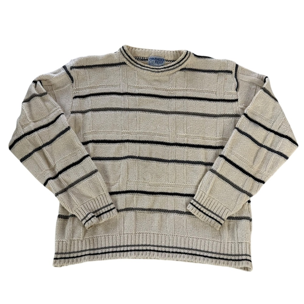 Vintage Crusader Reef Mens Medium Striped Textured Cotton Crewneck Sweater USA - Picture 7 of 8